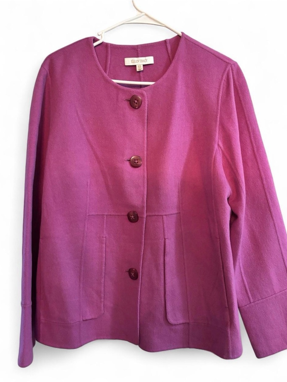 Ellen Tracy Bold Fuchsia Round-Neck Button Jacket